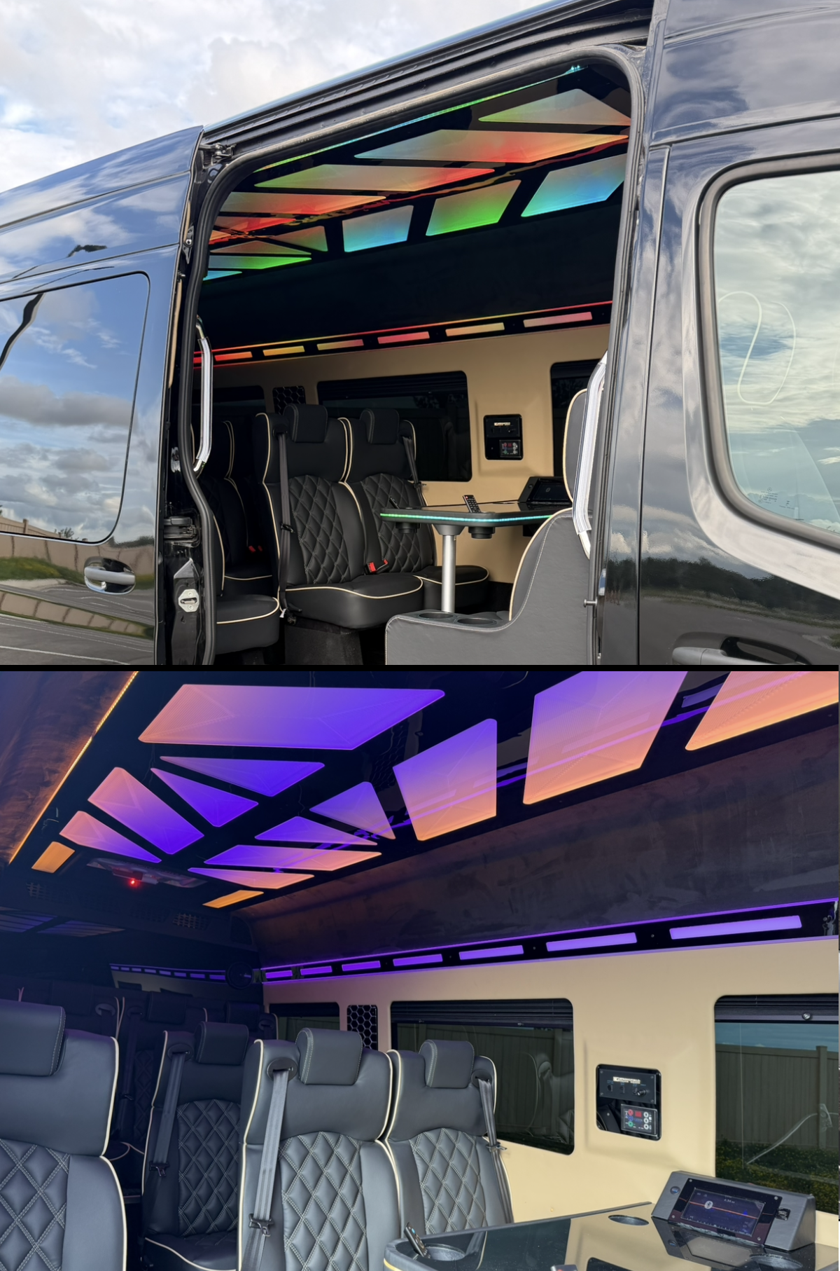 Luxury Sprinter van with LED lighting and entertainment for up to 14 passengers in Kansas City